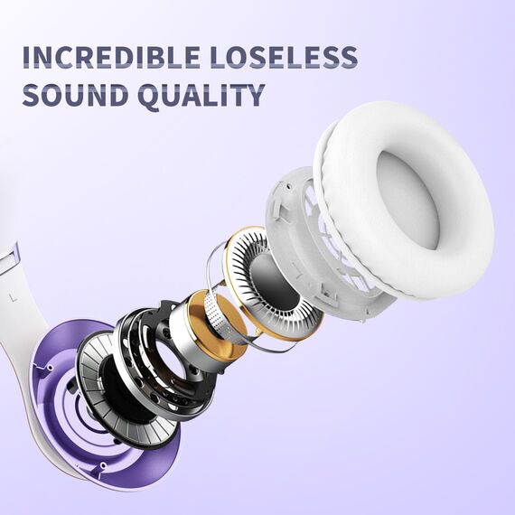Uliptz Kabellose Bluetooth-Kopfhörer, 65 Stunden Spielzeit, 6 EQ-Soundmodi, HiFi-Stereo-Over-Ear-Kopfhörer mit Mikrofon, Faltbare Bluetooth 6.0-Kopfhörer für Reisen/Büro/Handy/TV/PC (Lila)