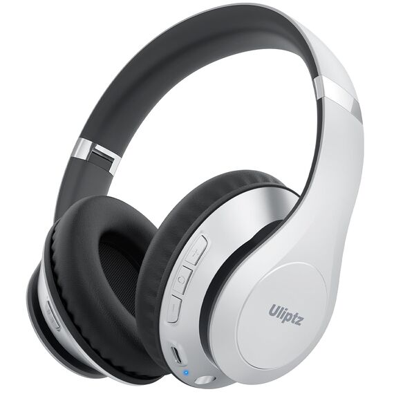 Uliptz Bluetooth Kopfhörer Over Ear, 65 Stunden Spielzeit Kopfhörer Kabellos 6 EQ-Modi, HiFi-Stereo Faltbares Bluetooth 6.0 Wireless Headphones für Reisen/Büro/Handy/PC (Silber)