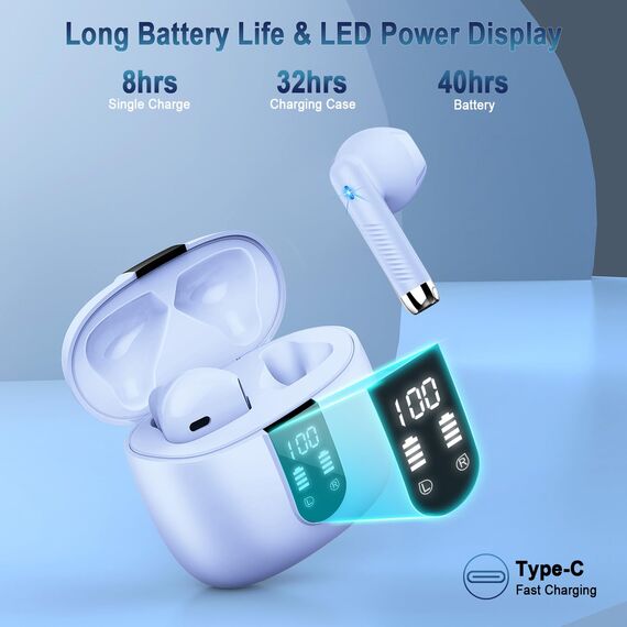 Bluetooth 5.3 Kopfhörer, In Ear Kopfhörer Kabellos mit 4 Mic, 48H Tiefer Bass Spielzeit Wireless Earbud, LED-Anzeige, Bluetooth Ohrhörer mit ENC Noise Cancelling, IP7 Wasserdicht Kopfhörer Sport USB-C