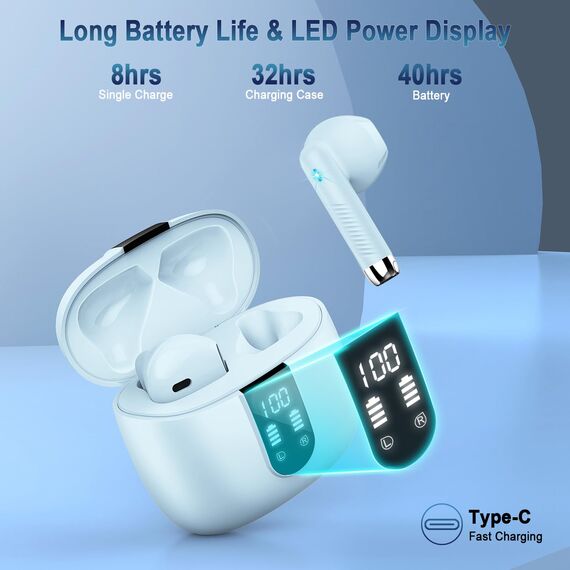 Bluetooth 5.3 Kopfhörer, In Ear Kopfhörer Kabellos mit 4 Mic, 48H Tiefer Bass Spielzeit Wireless Earbud, LED-Anzeige, Bluetooth Ohrhörer mit ENC Noise Cancelling, IP7 Wasserdicht Kopfhörer Sport USB-C