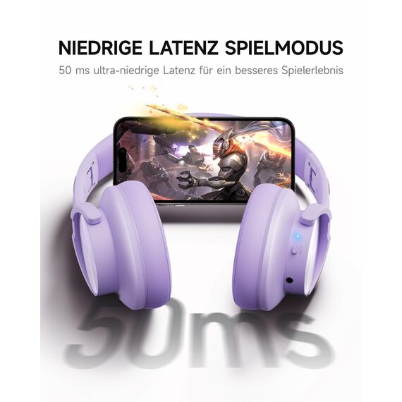 Picun B8 Kopfhörer, kabellos, Bluetooth, 120H Bluetooth-Kopfhörer über Ohr mit 3EQ-Musikmodi, Freisprecheinrichtung, tiefer Bass-Kopfhörer für Reisen, Zuhause, Büro, Handy, PC (lila)