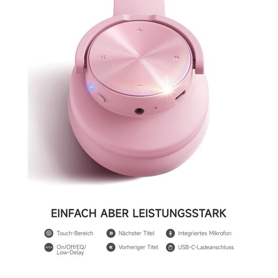 Picun B8 Kopfhörer, kabellos, Bluetooth, 120H Bluetooth-Kopfhörer über Ohr mit 3EQ-Musikmodi, Freisprecheinrichtung, tiefer Bass-Kopfhörer für Reisen, Zuhause, Büro, Handy, PC (Rosa)