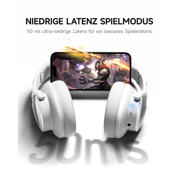 Picun B8 Bluetooth-Kopfhörer, 120 Stunden Kopfhörer, kabellos, Bluetooth, Freisprechanrufe, 3EQ & Spielmodus, faltbare Kopfhörer über Ohr für Reisen, Zuhause, Büro, Handy, PC, Weiß