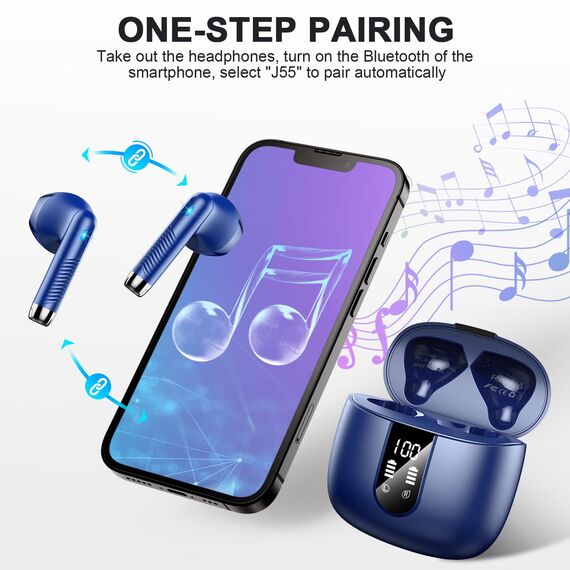 Bluetooth 5.3 Kopfhörer, In Ear Kopfhörer Kabellos mit 4 Mic, 48H Tiefer Bass Spielzeit Wireless Earbud, LED-Anzeige, Bluetooth Ohrhörer mit ENC Noise Cancelling, IP7 Wasserdicht Kopfhörer Sport USB-C