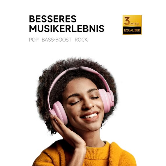 Picun B8 Kopfhörer, kabellos, Bluetooth, 120H Bluetooth-Kopfhörer über Ohr mit 3EQ-Musikmodi, Freisprecheinrichtung, tiefer Bass-Kopfhörer für Reisen, Zuhause, Büro, Handy, PC (Rosa)