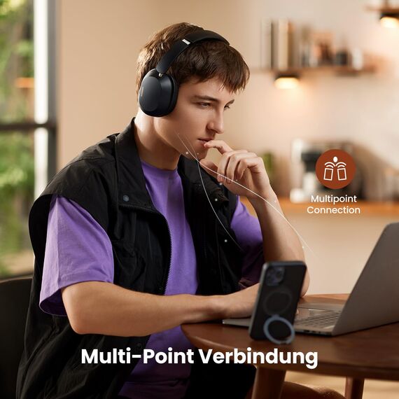 UGREEN HiTune Max5c Bluetooth Kopfhörer Over Ear mit Hybrid Active Noise Cancelling, Hi-Res Audio, LDAC, 75h Akku, Bluetooth 5.4, Spatial Audio, EQ in App, Duale Verbindung (Schwarz)