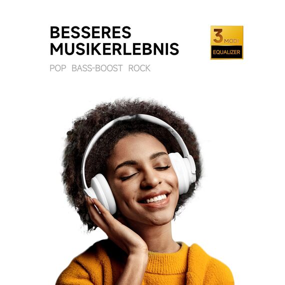 Picun B8 Bluetooth-Kopfhörer, 120 Stunden Kopfhörer, kabellos, Bluetooth, Freisprechanrufe, 3EQ & Spielmodus, faltbare Kopfhörer über Ohr für Reisen, Zuhause, Büro, Handy, PC, Weiß