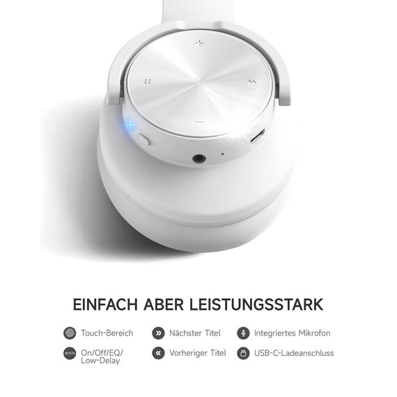 Picun B8 Bluetooth-Kopfhörer, 120 Stunden Kopfhörer, kabellos, Bluetooth, Freisprechanrufe, 3EQ & Spielmodus, faltbare Kopfhörer über Ohr für Reisen, Zuhause, Büro, Handy, PC, Weiß