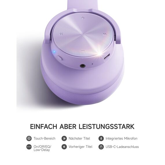 Picun B8 Kopfhörer, kabellos, Bluetooth, 120H Bluetooth-Kopfhörer über Ohr mit 3EQ-Musikmodi, Freisprecheinrichtung, tiefer Bass-Kopfhörer für Reisen, Zuhause, Büro, Handy, PC (lila)