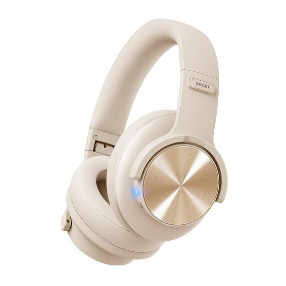 Picun B8 Bluetooth Kopfhörer, 120 Std. Spielzeit Kabelloser Bluetooth Kopfhörer mit 3 EQ-Modi, Geringe Latenz, Freisprechfunktion, Over-Ear-Kopfhörer für Reisen, Home Office, Handy, PC Khaki Weiß