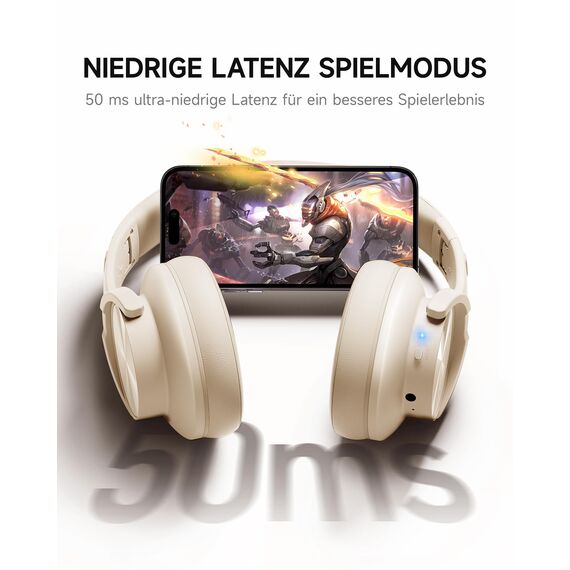 Picun B8 Bluetooth Kopfhörer, 120 Std. Spielzeit Kabelloser Bluetooth Kopfhörer mit 3 EQ-Modi, Geringe Latenz, Freisprechfunktion, Over-Ear-Kopfhörer für Reisen, Home Office, Handy, PC Khaki Weiß