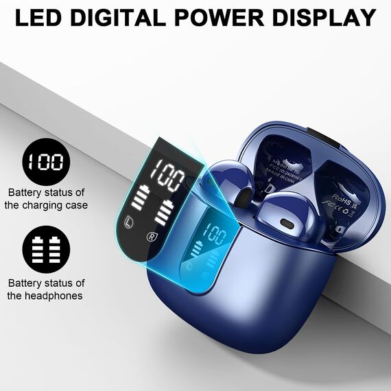 Bluetooth 5.3 Kopfhörer, In Ear Kopfhörer Kabellos mit 4 Mic, 48H Tiefer Bass Spielzeit Wireless Earbud, LED-Anzeige, Bluetooth Ohrhörer mit ENC Noise Cancelling, IP7 Wasserdicht Kopfhörer Sport USB-C