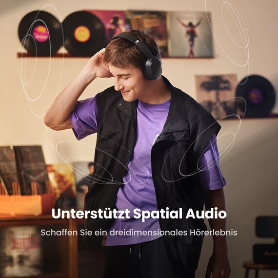 UGREEN HiTune Max5c Bluetooth Kopfhörer Over Ear mit Hybrid Active Noise Cancelling, Hi-Res Audio, LDAC, 75h Akku, Bluetooth 5.4, Spatial Audio, EQ in App, Duale Verbindung (Schwarz)