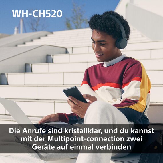 Sony WH-CH520 Kabelloser Bluetooth On-Ear-Kopfhörer, hohe Klangqualität, leichtes Design, bis zu 50 Stunden Akkulaufzeit, Schnellladung, EQ, klare Gesprächsqualität, iOS und Android - Gelb