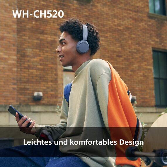 Sony WH-CH520 Kabelloser Bluetooth On-Ear-Kopfhörer, hohe Klangqualität, leichtes Design, bis zu 50 Stunden Akkulaufzeit, Schnellladung, EQ, klare Gesprächsqualität, iOS und Android - Gelb