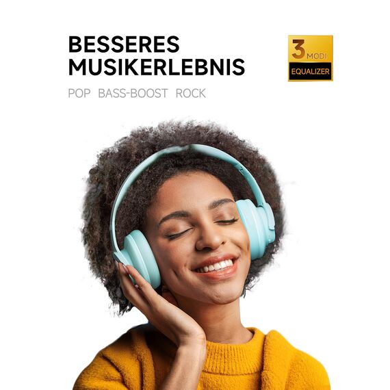 Picun B8 Bluetooth Over Ear Kopfhörer, 120H Spielzeit mit 3 EQ Modi, Niedrige Latenz, Freisprecheinrichtung, Tiefer Bass für Reisen, Zuhause, Büro & PC (Cyan)
