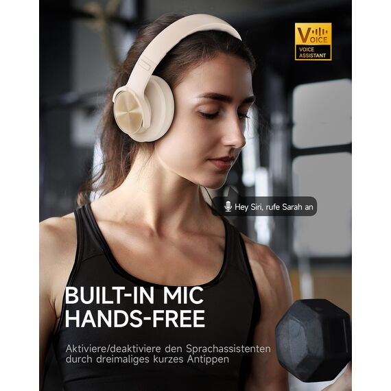 Picun B8 Bluetooth Kopfhörer, 120 Std. Spielzeit Kabelloser Bluetooth Kopfhörer mit 3 EQ-Modi, Geringe Latenz, Freisprechfunktion, Over-Ear-Kopfhörer für Reisen, Home Office, Handy, PC Khaki Weiß