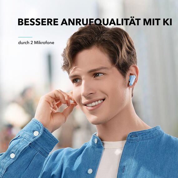 soundcore by Anker P20i Kabellose Bluetooth Kopfhörer in-Ear, 10mm Treiber, Bluetooth 5.3, Anpassbarer EQ, 30 Std. Spielzeit, IPX5 wasserfest, 2 Mikros mit KI, einzeln verwendbar (hellblau)