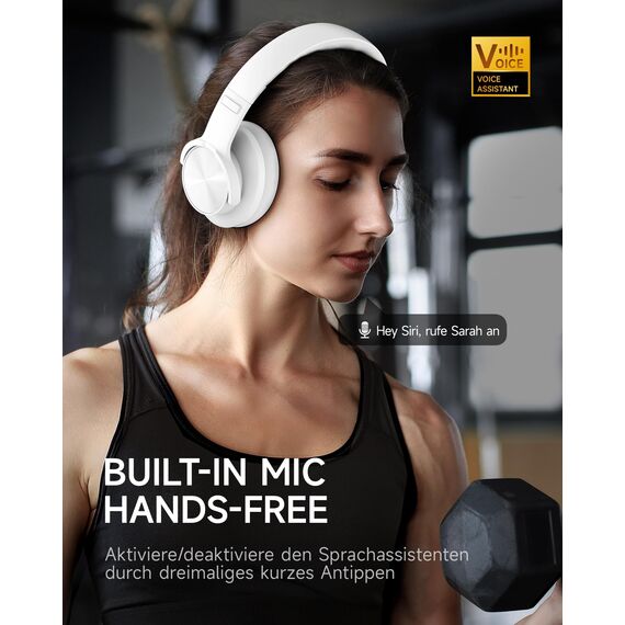 Picun B8 Bluetooth-Kopfhörer, 120 Stunden Kopfhörer, kabellos, Bluetooth, Freisprechanrufe, 3EQ & Spielmodus, faltbare Kopfhörer über Ohr für Reisen, Zuhause, Büro, Handy, PC, Weiß