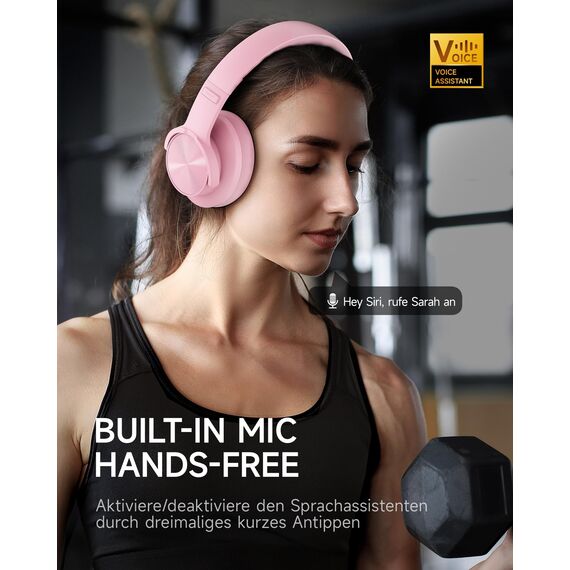Picun B8 Kopfhörer, kabellos, Bluetooth, 120H Bluetooth-Kopfhörer über Ohr mit 3EQ-Musikmodi, Freisprecheinrichtung, tiefer Bass-Kopfhörer für Reisen, Zuhause, Büro, Handy, PC (Rosa)