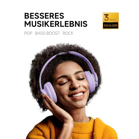 Picun B8 Kopfhörer, kabellos, Bluetooth, 120H Bluetooth-Kopfhörer über Ohr mit 3EQ-Musikmodi, Freisprecheinrichtung, tiefer Bass-Kopfhörer für Reisen, Zuhause, Büro, Handy, PC (lila)