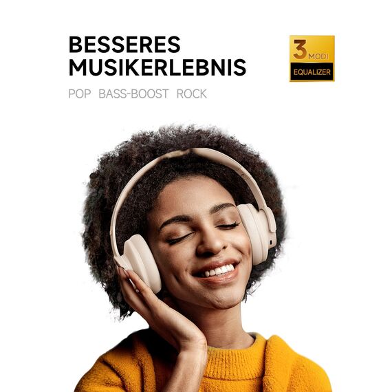 Picun B8 Bluetooth Kopfhörer, 120 Std. Spielzeit Kabelloser Bluetooth Kopfhörer mit 3 EQ-Modi, Geringe Latenz, Freisprechfunktion, Over-Ear-Kopfhörer für Reisen, Home Office, Handy, PC Khaki Weiß