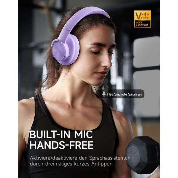 Picun B8 Kopfhörer, kabellos, Bluetooth, 120H Bluetooth-Kopfhörer über Ohr mit 3EQ-Musikmodi, Freisprecheinrichtung, tiefer Bass-Kopfhörer für Reisen, Zuhause, Büro, Handy, PC (lila)