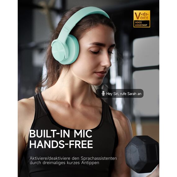 Picun B8 Bluetooth Over Ear Kopfhörer, 120H Spielzeit mit 3 EQ Modi, Niedrige Latenz, Freisprecheinrichtung, Tiefer Bass für Reisen, Zuhause, Büro & PC (Cyan)