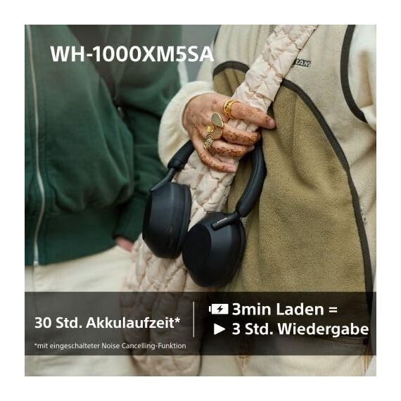 WH-1000XM5 SA inkl. Leichter Schutzhülle, Kabelloser Premium-Kopfhörer mit Noise Cancelling, Bluetooth, kristallklare Anrufqualität, Hi-Res-Audio, bis zu 30 Std Akkulaufzeit, iOS & Android - Schwarz