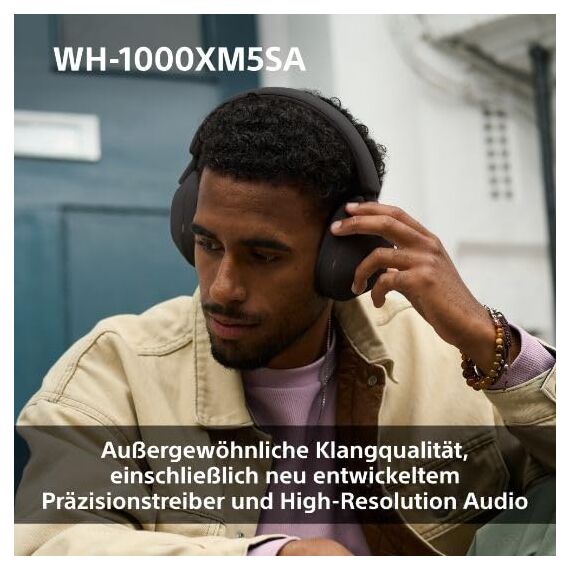 WH-1000XM5 SA inkl. Leichter Schutzhülle, Kabelloser Premium-Kopfhörer mit Noise Cancelling, Bluetooth, kristallklare Anrufqualität, Hi-Res-Audio, bis zu 30 Std Akkulaufzeit, iOS & Android - Schwarz