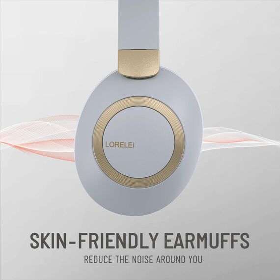 LORELEI B-C6 Kabellose Over-Ear-Kopfhörer, 50H Playtime Faltbare, leichte Bluetooth-Headsets, Tiefe Bässe, eingebautes Mikrofon, Ohrenschützer aus Memory-Schaumstoff, für Reisen(Smoke Gray)