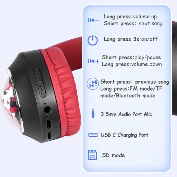 AXFEE Bluetooth-Kopfhörer Mit Katzenohren für Kinder, Bluetooth 5.3 Over-Ear Kopfhörer mit LED-Leuchten, Kabellos/Verkabelt, 99DB, Faltbarer Kinder-Kopfhörer für PC,Handy, Studium, Reisen(Schwarz