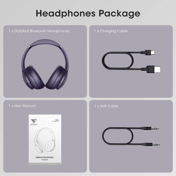 DOQAUS Kopfhörer Kabellos Bluetooth,Bis zu 90 Std Bluetooth Kopfhörer Over-Ear mit 3 EQ-Modi, HiFi Stereo, Eingebautes Mikrofon, Faltbares Wireless Headphones für Handys/iPad/Laptops/PC (Lila)