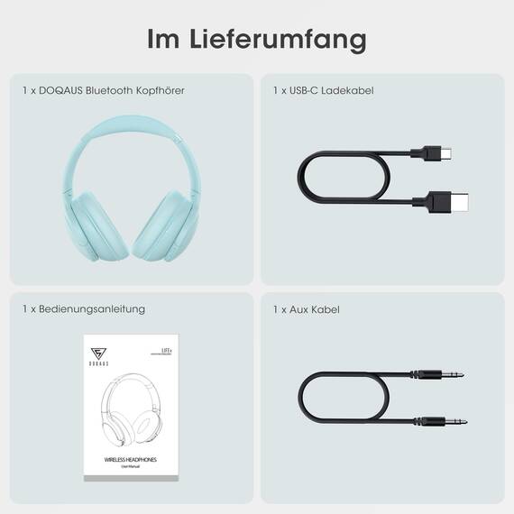 DOQAUS Bluetooth Kopfhörer Over-Ear Bis zu 90 Std,Kopfhörer Over Ear mit 3 EQ-Modi, HiFi-Stereo Faltbares Bluetooth 5.4 Wireless Headphones für Reisen/Büro/Handy/PC