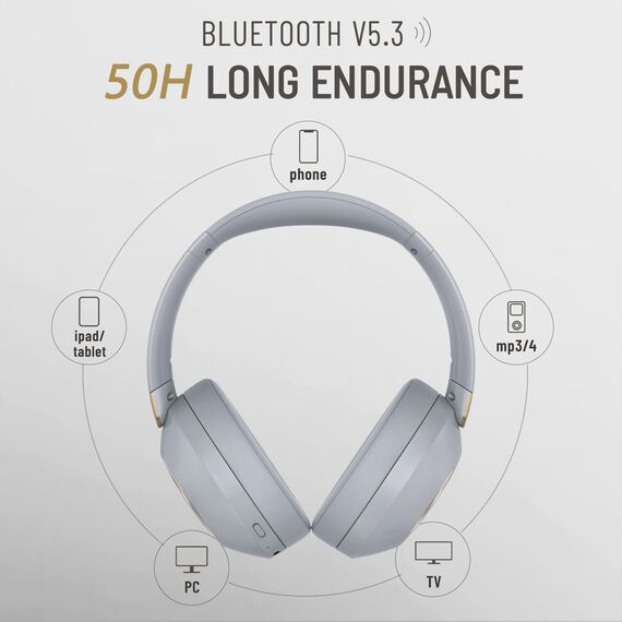 LORELEI B-C6 Kabellose Over-Ear-Kopfhörer, 50H Playtime Faltbare, leichte Bluetooth-Headsets, Tiefe Bässe, eingebautes Mikrofon, Ohrenschützer aus Memory-Schaumstoff, für Reisen(Smoke Gray)