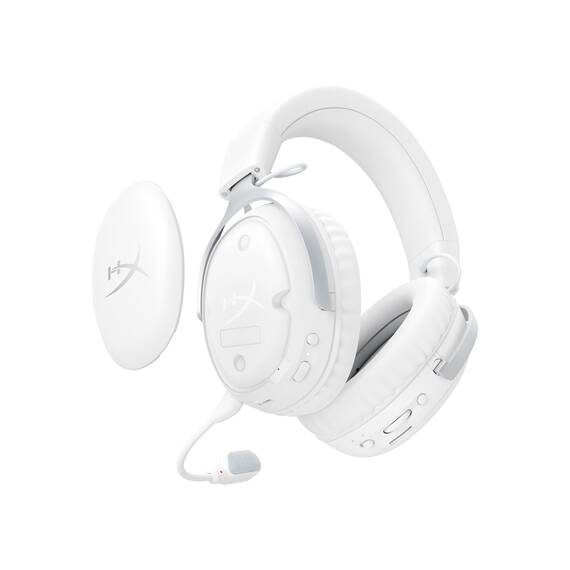 HyperX Cloud III S – Kabelloses Gaming-Headset, Multiplattform, 2,4 GHz, Bluetooth, Akkulaufzeit bis zu 120 Stunden, 2,4 GHz, 53-mm-Neigungstreiber, 10-mm-abnehmbares Mikrofon – Weiß
