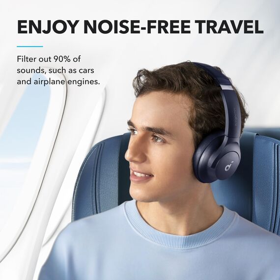soundcore by Anker Q20i kabelloser Bluetooth Over-Ear-Kopfhörer mit Hybrid Active Noise Cancelling, 40h Spielzeit im ANC-Modus, Hi-Res Audio, Personalisierung per App (Blau)(Generalüberholt)