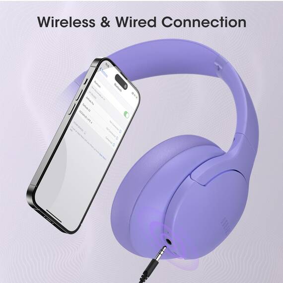 DOQAUS Kopfhörer Kabellos Bluetooth Bis zu 90 Std,Bluetooth Kopfhörer Over-Ear mit 3 EQ-Modi, HiFi Stereo, Eingebautes Mikrofon, Faltbares Wireless Headphones für Handys/iPad/Laptops/PC-Violett