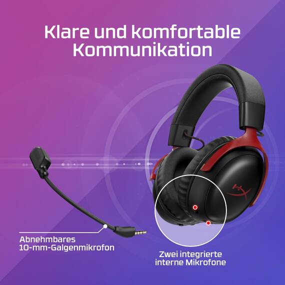 HyperX Cloud III S – Kabelloses Gaming-Headset, Multiplattform, 2,4 GHz, Bluetooth, Akkulaufzeit bis zu 120 Stunden, 2,4 GHz, 53-mm-Neigungstreiber, 10-mm-abnehmbares Mikrofon – Weiß