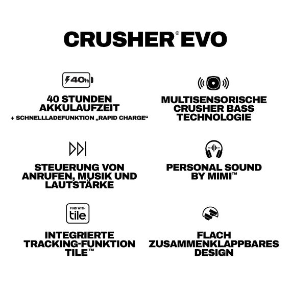 Skullcandy Crusher Evo Over-Ear Wireless-Kopfhörer mit Sensory Bass, 40 Std. Akkulaufzeit, Extra Charging Cable, Mikro, kompatibel mit iPhone, Android und Bluetooth-Geräten, Bone