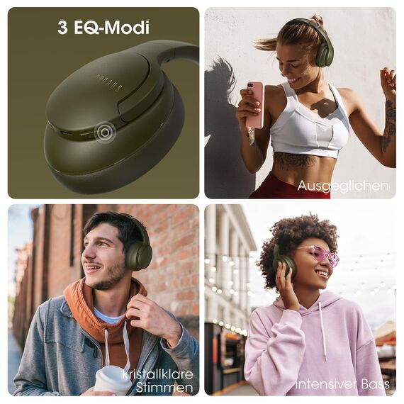 DOQAUS Kopfhörer Kabellos Bluetooth,Bis zu 90 Std Bluetooth Kopfhörer Over-Ear mit 3 EQ-Modi, HiFi Stereo, Eingebautes Mikrofon, Faltbares Wireless Headphones für Handys/iPad/Laptops/PC (Grün)