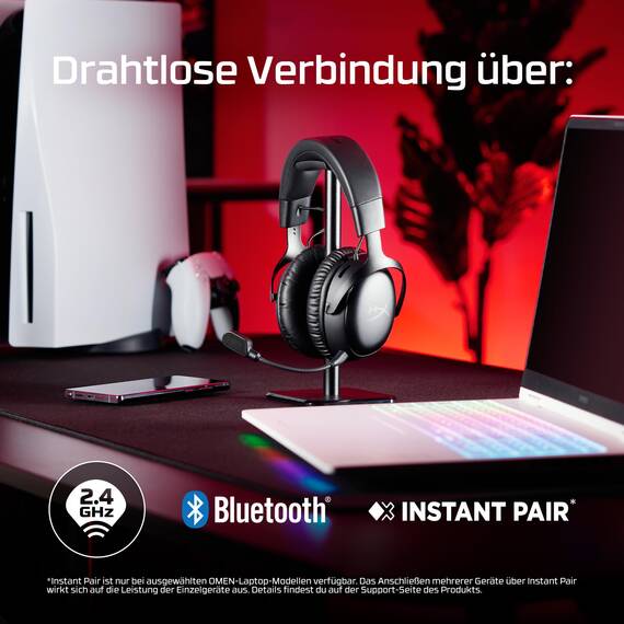HyperX Cloud III S – Kabelloses Gaming-Headset, Multiplattform, 2,4 GHz, Bluetooth, Akkulaufzeit bis zu 120 Stunden, 2,4 GHz, 53-mm-Neigungstreiber, 10-mm-abnehmbares Mikrofon – Weiß