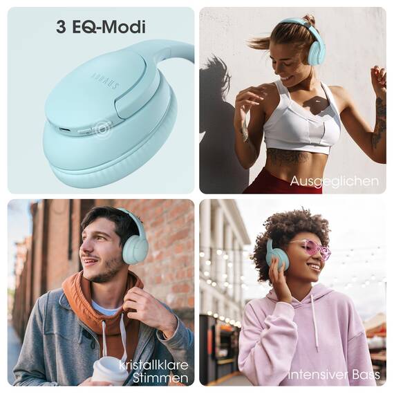 DOQAUS Bluetooth Kopfhörer Over-Ear Bis zu 90 Std,Kopfhörer Over Ear mit 3 EQ-Modi, HiFi-Stereo Faltbares Bluetooth 5.4 Wireless Headphones für Reisen/Büro/Handy/PC