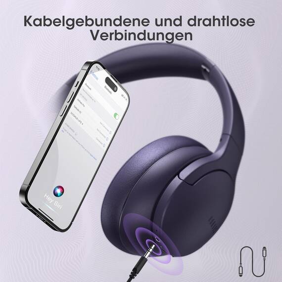 DOQAUS Kopfhörer Kabellos Bluetooth,Bis zu 90 Std Bluetooth Kopfhörer Over-Ear mit 3 EQ-Modi, HiFi Stereo, Eingebautes Mikrofon, Faltbares Wireless Headphones für Handys/iPad/Laptops/PC (Lila)
