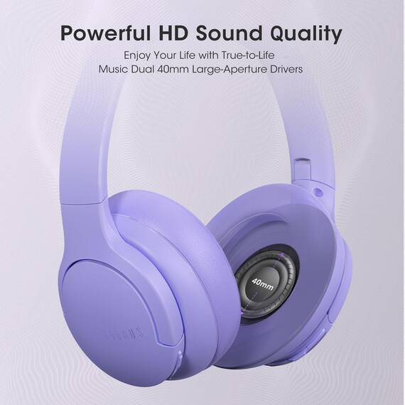 DOQAUS Kopfhörer Kabellos Bluetooth Bis zu 90 Std,Bluetooth Kopfhörer Over-Ear mit 3 EQ-Modi, HiFi Stereo, Eingebautes Mikrofon, Faltbares Wireless Headphones für Handys/iPad/Laptops/PC-Violett