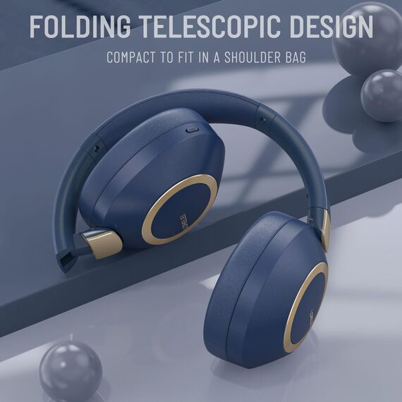 LORELEI B-C6 Kabellose Over-Ear-Kopfhörer, 50H Playtime Faltbare, leichte Bluetooth-Headsets, Tiefe Bässe, eingebautes Mikrofon, Ohrenschützer aus Memory-Schaumstoff, für Reisen(Navy)