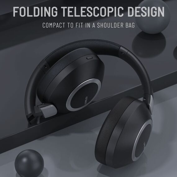 LORELEI B-C6 Kabellose Over-Ear-Kopfhörer, 50H Playtime Faltbare, leichte Bluetooth-Headsets, Tiefe Bässe, eingebautes Mikrofon, Ohrenschützer aus Memory-Schaumstoff, für Reisen(Space Black)