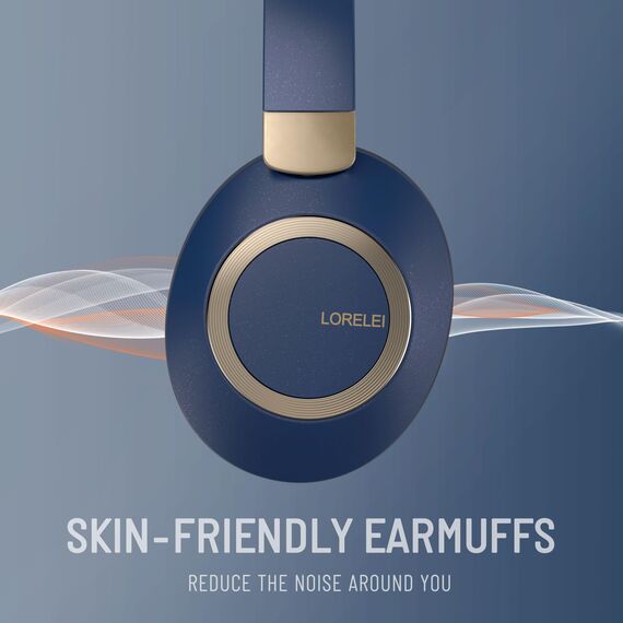 LORELEI B-C6 Kabellose Over-Ear-Kopfhörer, 50H Playtime Faltbare, leichte Bluetooth-Headsets, Tiefe Bässe, eingebautes Mikrofon, Ohrenschützer aus Memory-Schaumstoff, für Reisen(Navy)