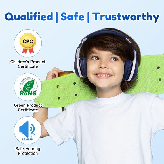 EarFun Bluetooth Kopfhörer Kinder [2er-Pack], 85/94dB Lautstärkeregelung, HiFi Sound, HD-Mikrofon, 40 Std Akku, Faltbare, Einstellbar, Kopfhörer Kabellos für Schule/Reise/PC, mit Sharing Splitter