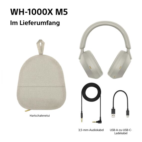 Sony WH-1000XM5 kabellose Bluetooth Noise Cancelling Kopfhörer (30h Akku, Touch Sensor, Headphones Connect App, Schnellladefunktion, optimiert für Amazon Alexa, Headset mit Mikrofon) Silber